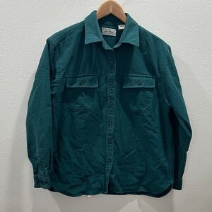 LL Bean Vintage Teal chamois cloth shirt Fleece Button-Up top large women’s 90s